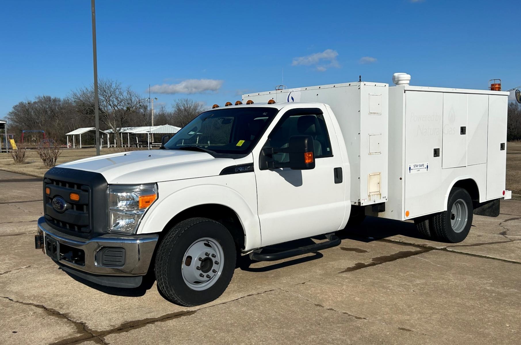 2012 White Ford F-350 SD XL DRW 2WD (1FDRF3G67CE) with an 6.2L V8 OHV 16V engine, 6-Speed Automatic transmission, located at 17760 Hwy 62, Morris, OK, 74445, (918) 733-4887, 35.609104, -95.877060 - 2012 FORD F-350 SD HAS A 6.2L V8 AND IS 2WD. THIS TRUCK IS A DEDICATED CNG (ONLY RUNS ON COMPRESSED NATURAL GAS) AND FEATURES POWER LOCKS, POWER WINDOWS, POWER MIRRORS, MANUAL SEATS, AM/FM RADIO, LEATHER INTERIOR, CRUISE CONTROL, AND LOTS OF STORAGE. EQUIPPED WITH BAF TECHNOLOGIES CNG FUEL SYSTEM TH - Photo #0