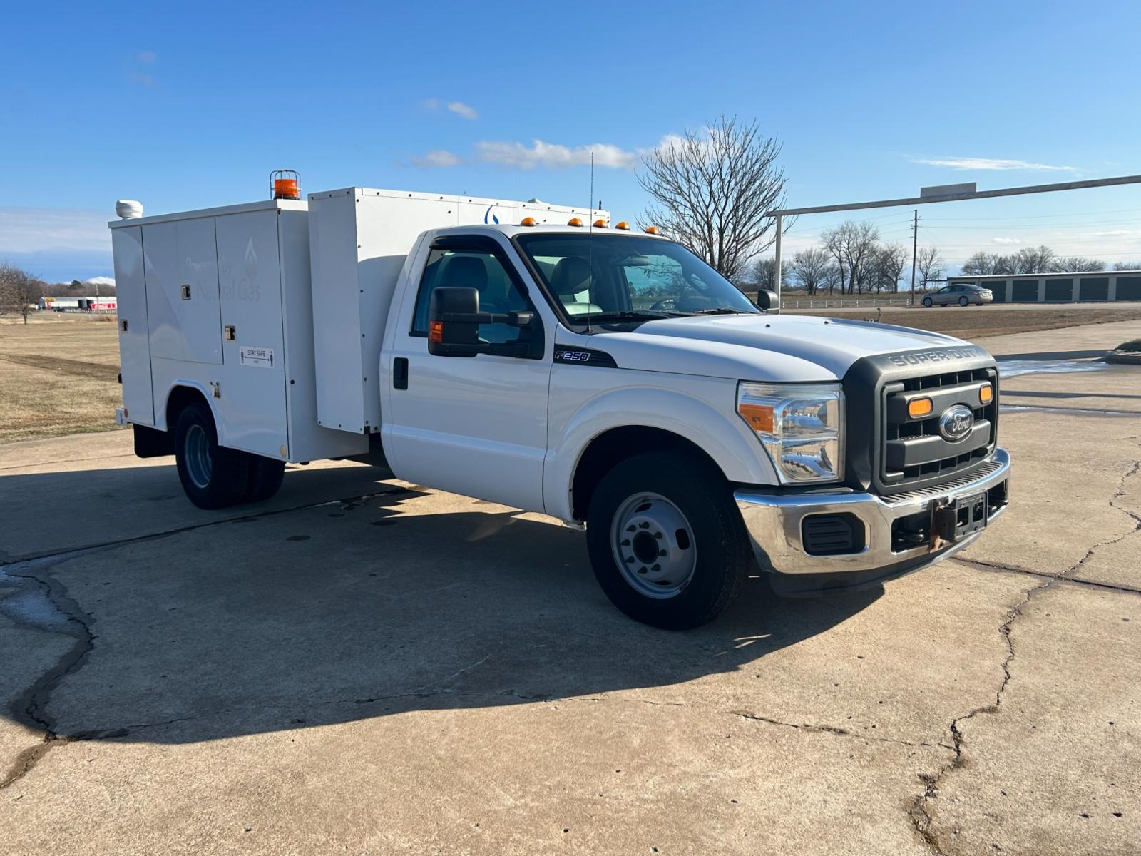 2012 White Ford F-350 SD XL DRW 2WD (1FDRF3G67CE) with an 6.2L V8 OHV 16V engine, 6-Speed Automatic transmission, located at 17760 Hwy 62, Morris, OK, 74445, (918) 733-4887, 35.609104, -95.877060 - 2012 FORD F-350 SD HAS A 6.2L V8 AND IS 2WD. THIS TRUCK IS A DEDICATED CNG (ONLY RUNS ON COMPRESSED NATURAL GAS) AND FEATURES POWER LOCKS, POWER WINDOWS, POWER MIRRORS, MANUAL SEATS, AM/FM RADIO, LEATHER INTERIOR, CRUISE CONTROL, AND LOTS OF STORAGE. EQUIPPED WITH BAF TECHNOLOGIES CNG FUEL SYSTEM TH - Photo #2