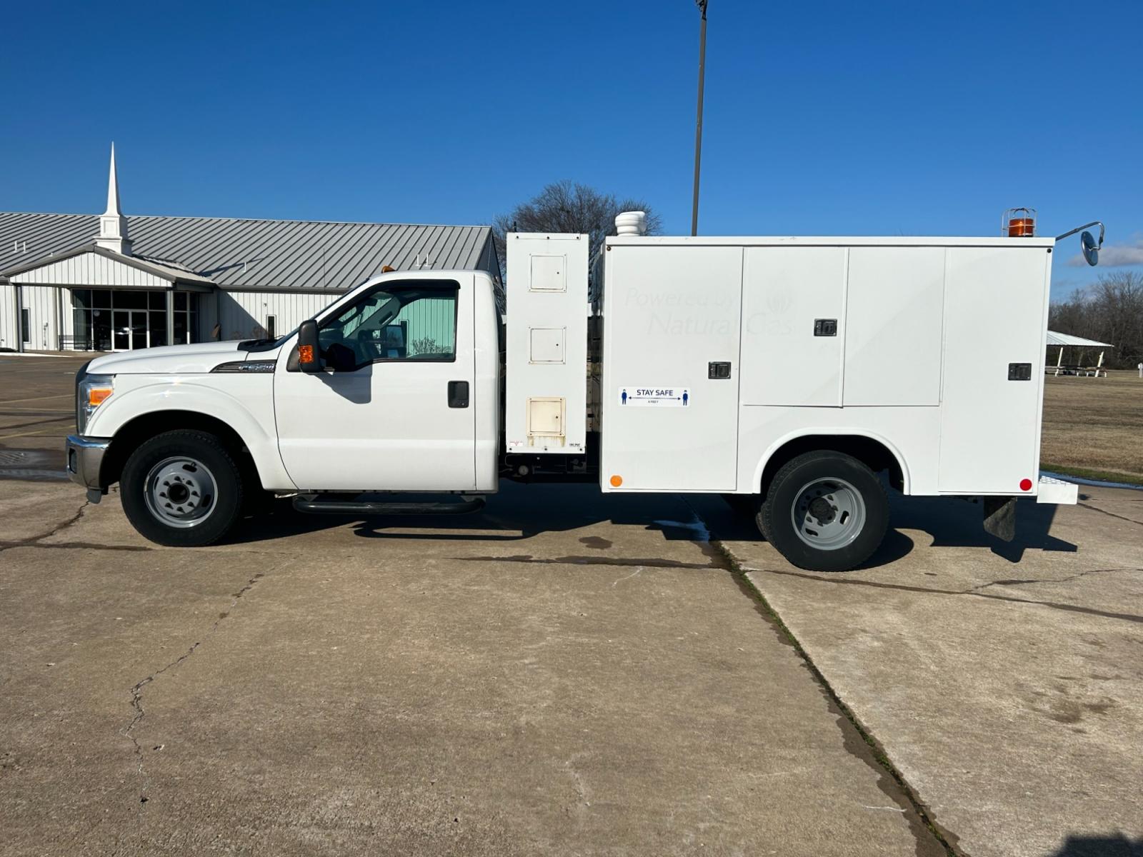 2012 White Ford F-350 SD XL DRW 2WD (1FDRF3G67CE) with an 6.2L V8 OHV 16V engine, 6-Speed Automatic transmission, located at 17760 Hwy 62, Morris, OK, 74445, (918) 733-4887, 35.609104, -95.877060 - 2012 FORD F-350 SD HAS A 6.2L V8 AND IS 2WD. THIS TRUCK IS A DEDICATED CNG (ONLY RUNS ON COMPRESSED NATURAL GAS) AND FEATURES POWER LOCKS, POWER WINDOWS, POWER MIRRORS, MANUAL SEATS, AM/FM RADIO, LEATHER INTERIOR, CRUISE CONTROL, AND LOTS OF STORAGE. EQUIPPED WITH BAF TECHNOLOGIES CNG FUEL SYSTEM TH - Photo #7