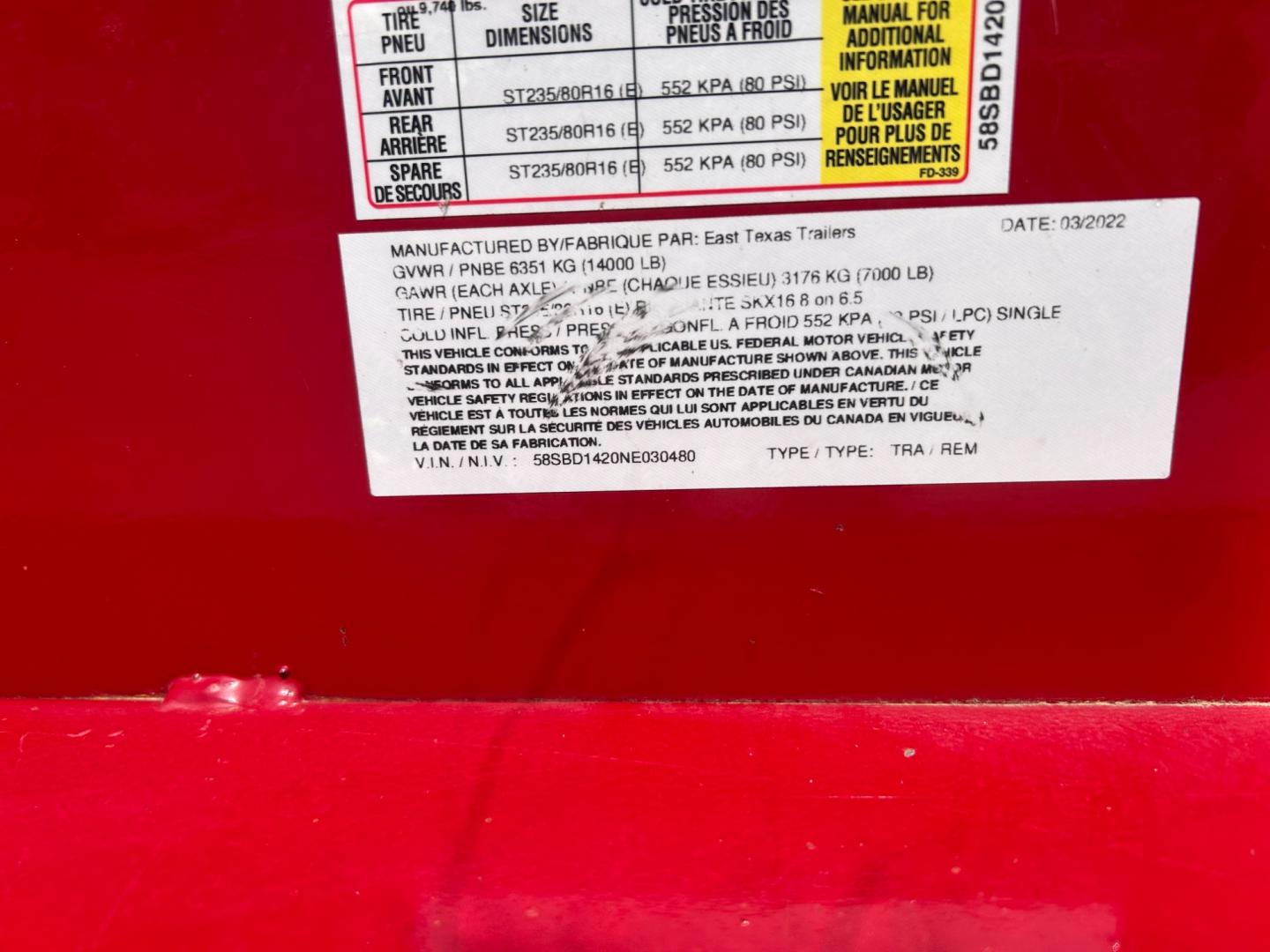 2022 RED EAST TEXAS TRAILER DUMPBED (58SBD1420NE) , located at 17760 Hwy 62, Morris, OK, 74445, 35.609104, -95.877060 - 2022 SILVERLINE TRAILER 7X14 FEATURES 2 7,000 LB DEXTER SPRING AXLES, 2 ELEC FSA BRAKES, COUPLER 2-5/16" ADJUSTABLE (6 HOLE), DIAMOND PLATE FENDERS, 16" CROSS-MEMBERS, 48" DUMP SIDES, 48" 3 WAY GATE, MESH ROLL TARP SYSTEM, JACK SPRING LOADED DROP LEG, 4 3'' D-RINGS, TOOL BOX IN TONGUE, SCISSOR HOIST - Photo#13