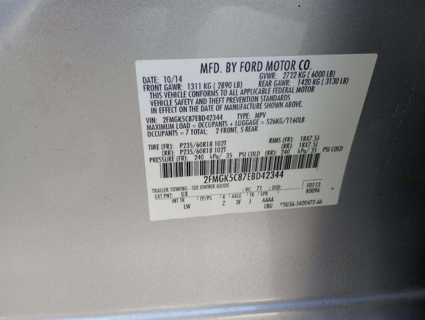 2014 Silver /BLACK Ford Flex SEL FWD (2FMGK5C87EB) with an 3.5L V6 DOHC 24V engine, 6-Speed Automatic Overdrive transmission, located at 17760 Hwy 62, Morris, OK, 74445, (918) 733-4887, 35.609104, -95.877060 - 2014 FORD FLEX 3.5L V6 DOHC 24V FEATURES POWER LOCKS, POWER WINDOWS, POWER MIRRORS, DUAL CLIMATE CONTROL, REAR CLIMATE CONTROL, LEATHER SEATS, CRUISE CONTROL, MULTI-FUNCTION STEERING WHEEL CONTROL, NAVIGATION SYSTEM, AM/FM STEREO, XM STEREO, CD PLAYER, BLUETOOTH, TOUCHSCREEN RADIO, BACK-UP CAMERA, 3 - Photo#30