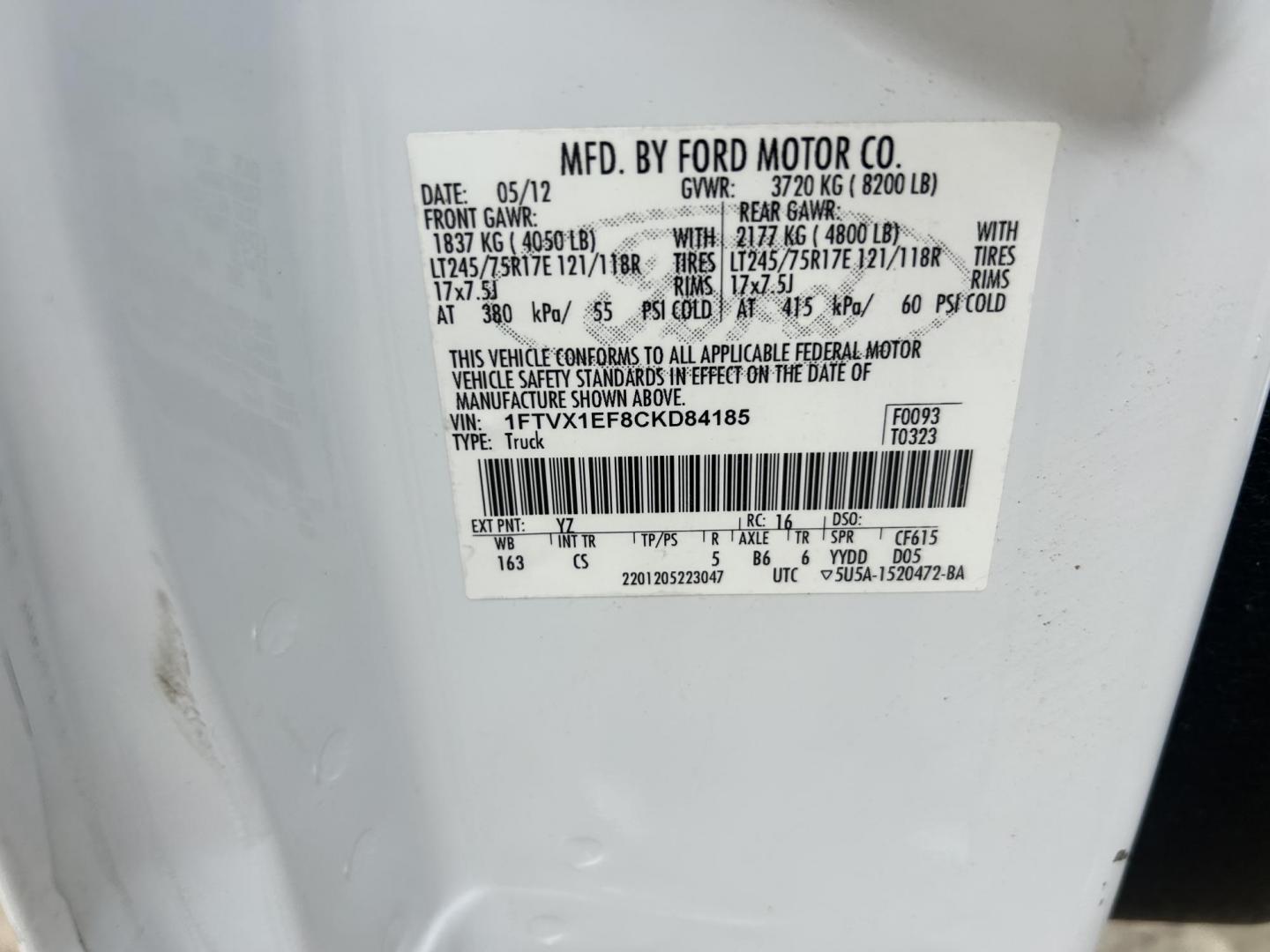 2012 White /Gray Ford F-150 XL 4WD (1FTVX1EF8CK) with an 5.0L V8 OHV 16V engine, 6-Speed Automatic transmission, located at 17760 Hwy 62, Morris, OK, 74445, (918) 733-4887, 35.609104, -95.877060 - Photo#33