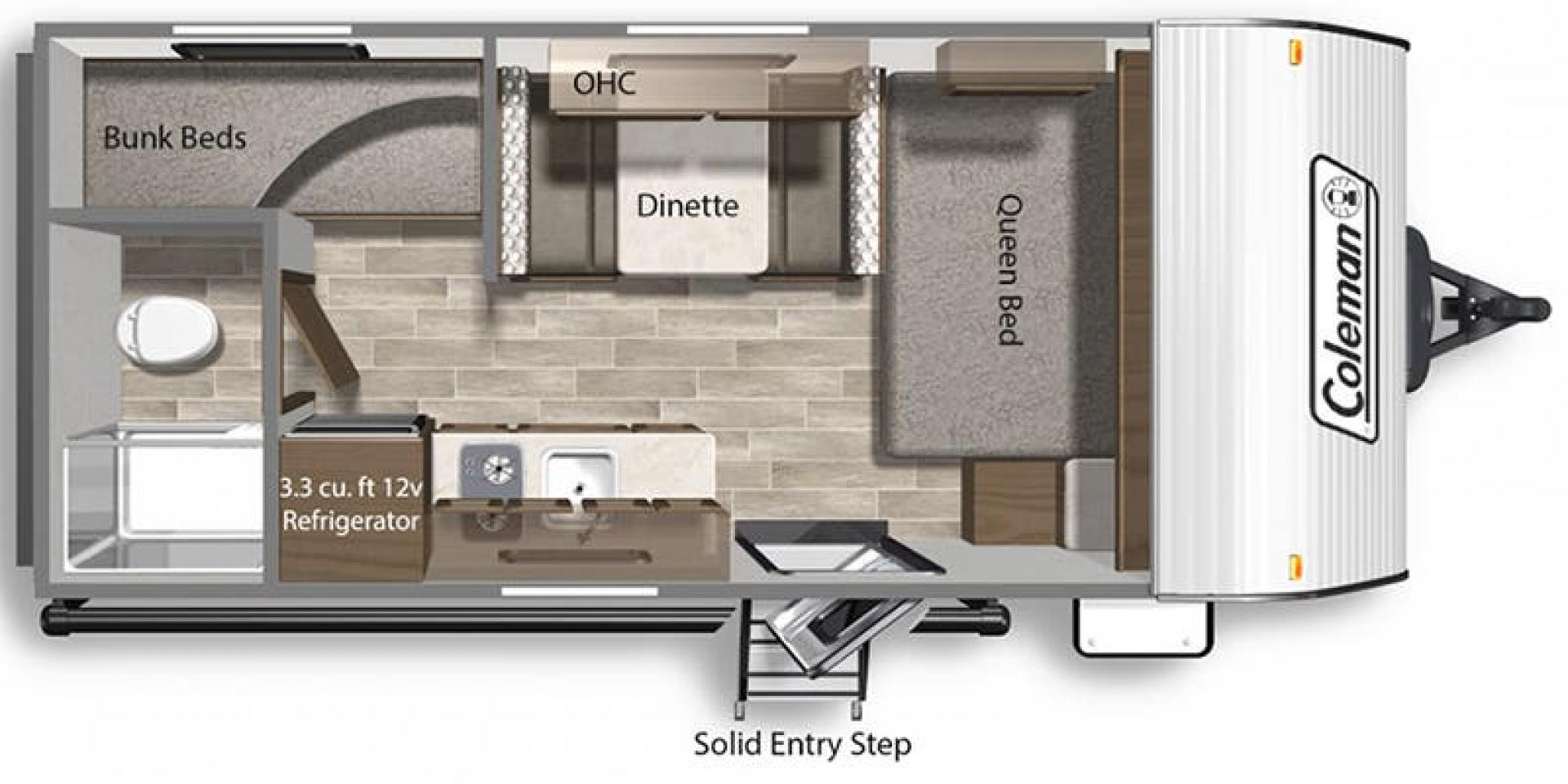 2022 WHITE /TAN Keystone COLEMAN 17B 17B (4YDTCMG17NJ) , located at 17760 Hwy 62, Morris, OK, 74445, 35.609104, -95.877060 - CHECK OUT THIS 2022 KEYSTONE COLEMAN DUTCHMEN 17B 21FT OVERALL WITH 8FT POWER AWNING. HAS QUEEN SIZE BED WITH OVERHEAD SHELF AND STORAGE UNDER BED. IN THE LIVING AND KITCHEN AREA IS A L-SHAPED DINETTE WITH STORAGE UNDER SEATS, OVERHEAD CABINETS, SINGLE SINK, 2 BURNER STOVE (NO OVEN), OVERHEAD CABIN - Photo#31