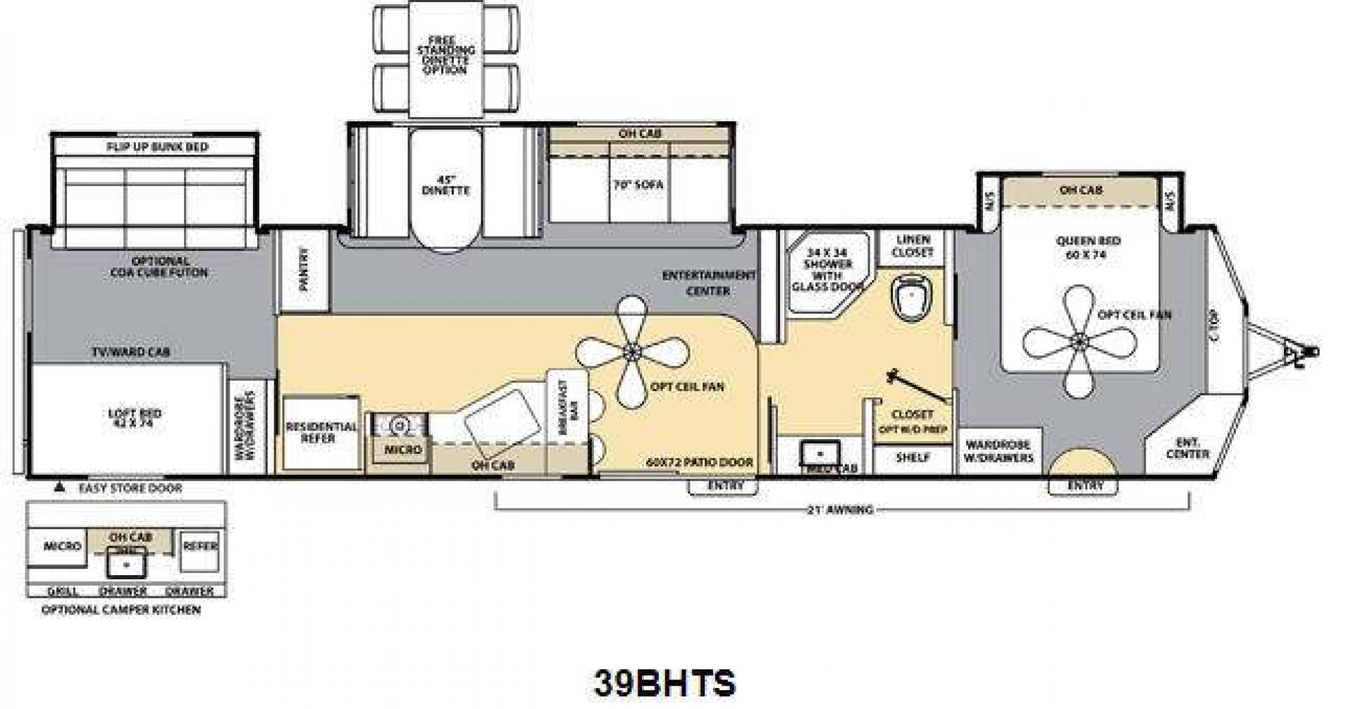 2014 Silver /Gray Forest River Catalina 39BHTS (5ZT2CA4B2ET) , located at 17760 Hwy 62, Morris, OK, 74445, 35.609104, -95.877060 - GET IT WHILE YOU CAN!!! 2014 FOREST RIVER CATALINA COACHMEN 39BHTS 41FT OVERALL WITH 21FT POWER AWNING.***REBUILT TITLE*** IN THE MASTER BEDROOM IS A QUEEN SIZE BED WITH STORAGE UNDER THE BED, OVERHEAD CABINETS, WARDROBE CABINETS, WARDROBE CLOSET, AND CEILING FAN. IN THE LIVING/KITCHEN AREA IS AN EN - Photo#66