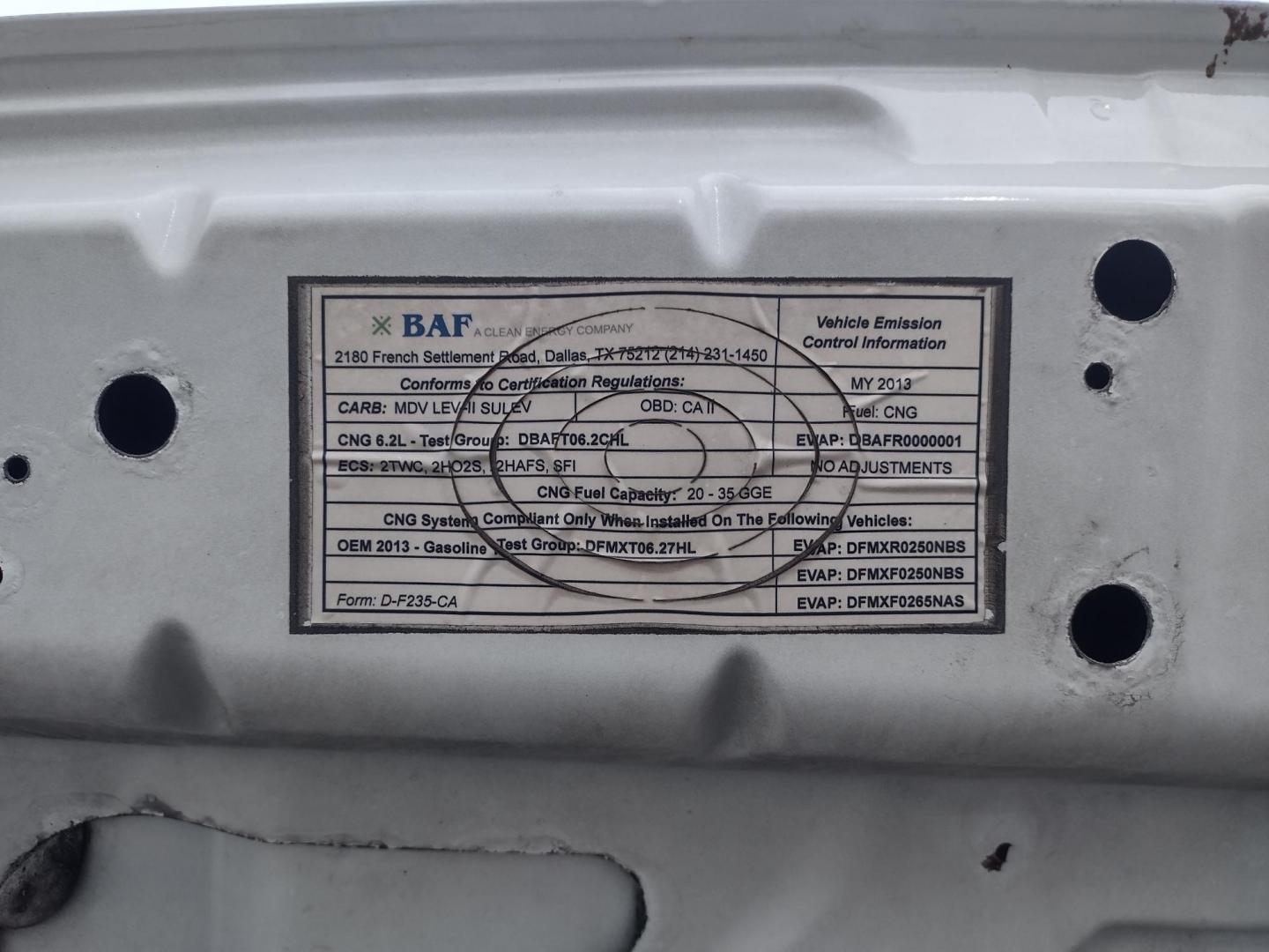 2013 White /Gray Ford F-250 SD 2WD (1FTBF2A60DE) with an 6.2L V8 OHV 16V engine, 6-Speed Automatic transmission, located at 17760 Hwy 62, Morris, OK, 74445, (918) 733-4887, 35.609104, -95.877060 - 2013 F250 2WD SUPER DUTY HAS THE 6.2L V8 ENGINE. THIS IS A DEDICATED CNG ONLY RUNS ON COMPRESSED NATURAL GAS. ***CLEAN TITLE*** THIS FEATURES LEATHER SEATS, MANUAL SEATS, MANUAL WINDOWS, MANUAL LOCKS, MANUAL MIRRORS, BACKUP CAMERA, AM FM RADIO, METAL CONSOLE, CRUISE CONTROL, TRACTION CONTROL, TRAILE - Photo#15