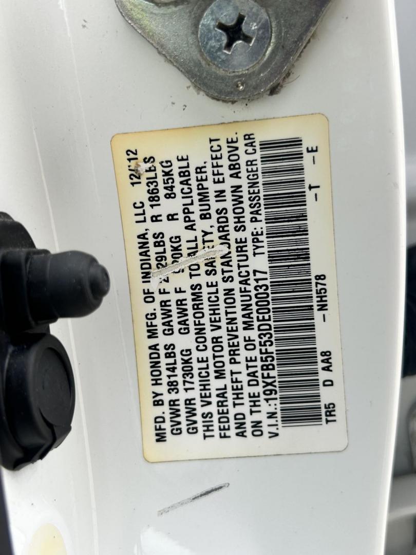 2013 White /Gray Honda Civic (19XFB5F53DE) with an 1.8L L4 SOHC 16V CNG engine, 5A transmission, located at 17760 Hwy 62, Morris, OK, 74445, (918) 733-4887, 35.609104, -95.877060 - 2013 HONDA CIVIC DEDICATED CNG (RUNS ONLY ON COMPRESSED NATURAL GAS) HAS A 1.8L 4 CYLINDER ENGINE AND IS 2WD. FEATURES MANUAL SEATS, POWER LOCKS, POWER MIRRORS, POWER WINDOWS. HAS AM/FM RADIO, CD PLAYER, AUX PORT, CRUISE CONTROL, MULTI-FUNCTION STEERING WHEEL CONTROL, AND TRACTION CONTROL. ONLY 53,4 - Photo#25