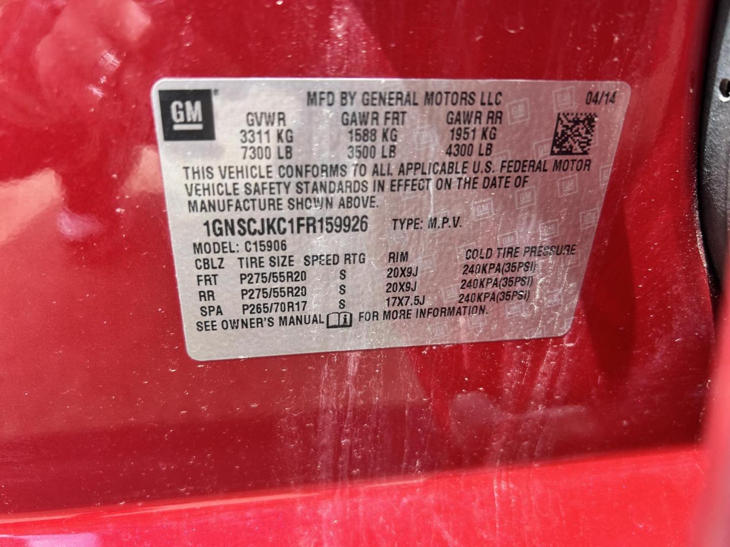 2015 RED /TAN Chevrolet Suburban LT 1500 2WD (1GNSCJKC1FR) with an 5.3L V8 OHV 16V engine, 6-Speed Automatic transmission, located at 17760 Hwy 62, Morris, OK, 74445, (918) 733-4887, 35.609104, -95.877060 - 2015 CHEVY SUBURBAN HAS A 5.3L V8 ENGINE AND IS RWD. POWER LOCKS, POWER WINDOWS, POWER SEATS. PUSH BUTTON START, KEYLESS ENTRY. AM/FM STEREO, SATALITE RADIO, CD PLAYER. EQUIPPED WITH NICE LEATHER SEATS, DUAL AIR, BLUETOOTH, CRUISE CONTROL. HEATED SEATS FRONT AND REAR, ALSO A HEATED STEERING WHEEL - Photo#28