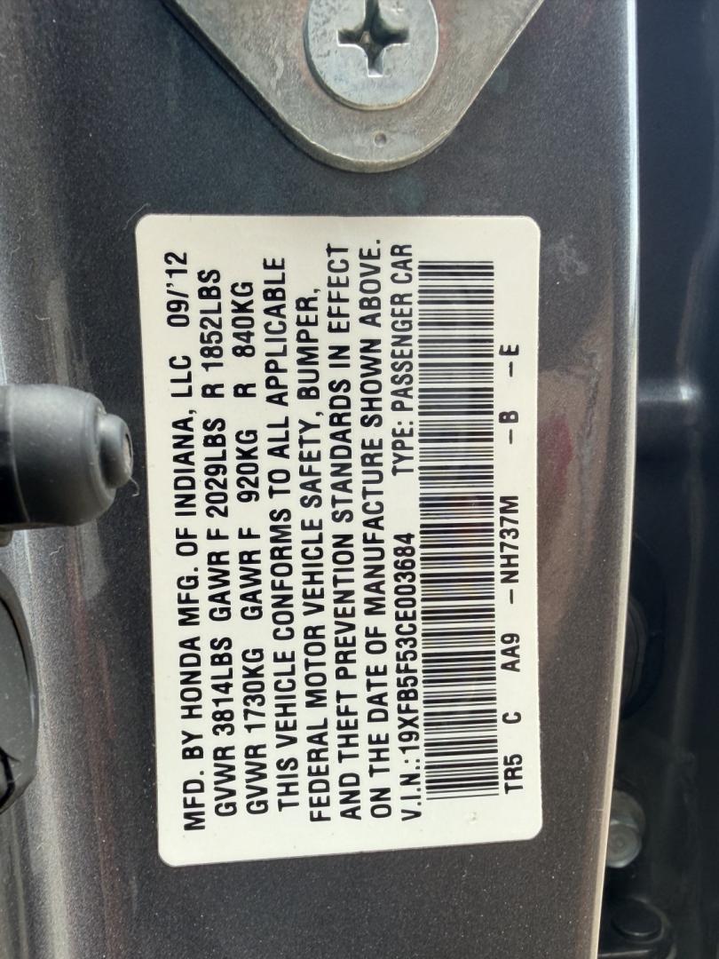 2012 Grey /GRAY Honda Civic CNG (19XFB5F53CE) with an 1.8L L4 SOHC 16V CNG engine, 5-Speed Automatic transmission, located at 17760 Hwy 62, Morris, OK, 74445, (918) 733-4887, 35.609104, -95.877060 - 2012 HONDA CIVIC DEDICATED CNG (RUNS ONLY ON COMPRESSED NATURAL GAS) HAS A 1.8L 4 CYLINDER ENGINE AND IS 2WD. FEATURES MANUAL SEATS, POWER LOCKS, POWER MIRRORS, POWER WINDOWS. HAS AM/FM RADIO, CD PLAYER, AUX PORT, NAVIGATION, CRUISE CONTROL, MULTI-FUNCTION STEERING WHEEL CONTROL, HANDS FREE CALLING- Photo#26