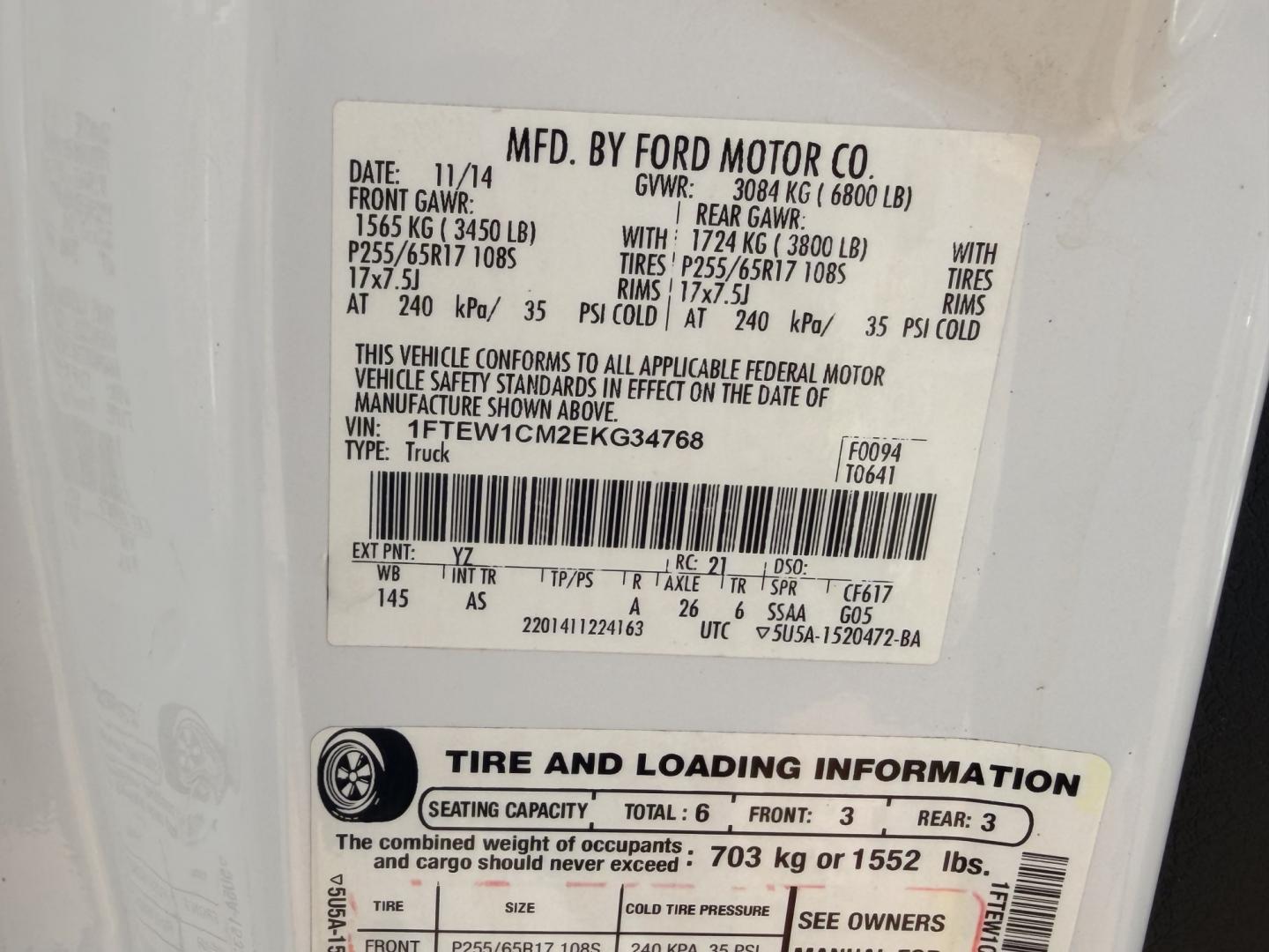 2014 White /Gray Ford F-150 XL (1FTEW1CM2EK) with an 3.7L V6 DOHC 24V engine, 6A transmission, located at 17760 Hwy 62, Morris, OK, 74445, (918) 733-4887, 35.609104, -95.877060 - 2014 FORD F-150 4WD HAS THE 3.7L V6 ENIGINE. DEDICATED CNG ONLY RUNS ON COMPRESSED NATURAL GAS. FEATURES KEYLESS REMOTE ENTRY, VINYL MANUAL SEATS, POWER LOCKS, POWER WINDOWS, AM/FM STEREO, CRUISE CONTROL, TRACTION CONTROL, AND BEDCOVER. HAS 145,653 MILES WITH 255/65R17 TIRES. ***CLEAN TITLE*** AND- Photo#25
