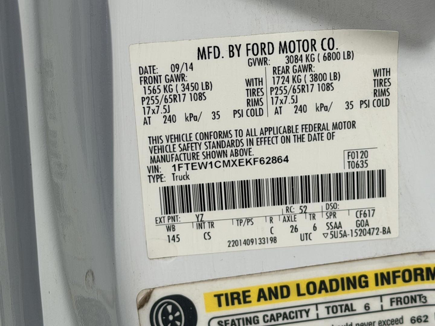 2014 White /Gray Ford F-150 (1FTEW1CMXEK) with an 3.7L V6 DOHC 24V engine, 6A transmission, located at 17760 Hwy 62, Morris, OK, 74445, (918) 733-4887, 35.609104, -95.877060 - 2014 FORD F-150 2WD HAS THE 3.7L V6 ENIGINE BI-FUEL SYSTEM RUNS ON CNG OR GASOLINE. FEATURES KEYLESS REMOTE ENTRY, CLOTH MANUAL SEATS, POWER LOCKS, POWER WINDOWS, AM/FM STEREO, SIRIUS XM STEREO, CD PLAYER, AUXILLARY PORT, USB PORT, CRUISE CONTROL, TRACTION CONTROL, AND HAS WORK CAMPER SHELL WITH SID- Photo#26